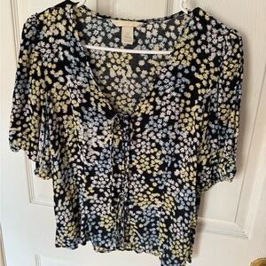 H&M Floral Blouse - Black, White, Yellow